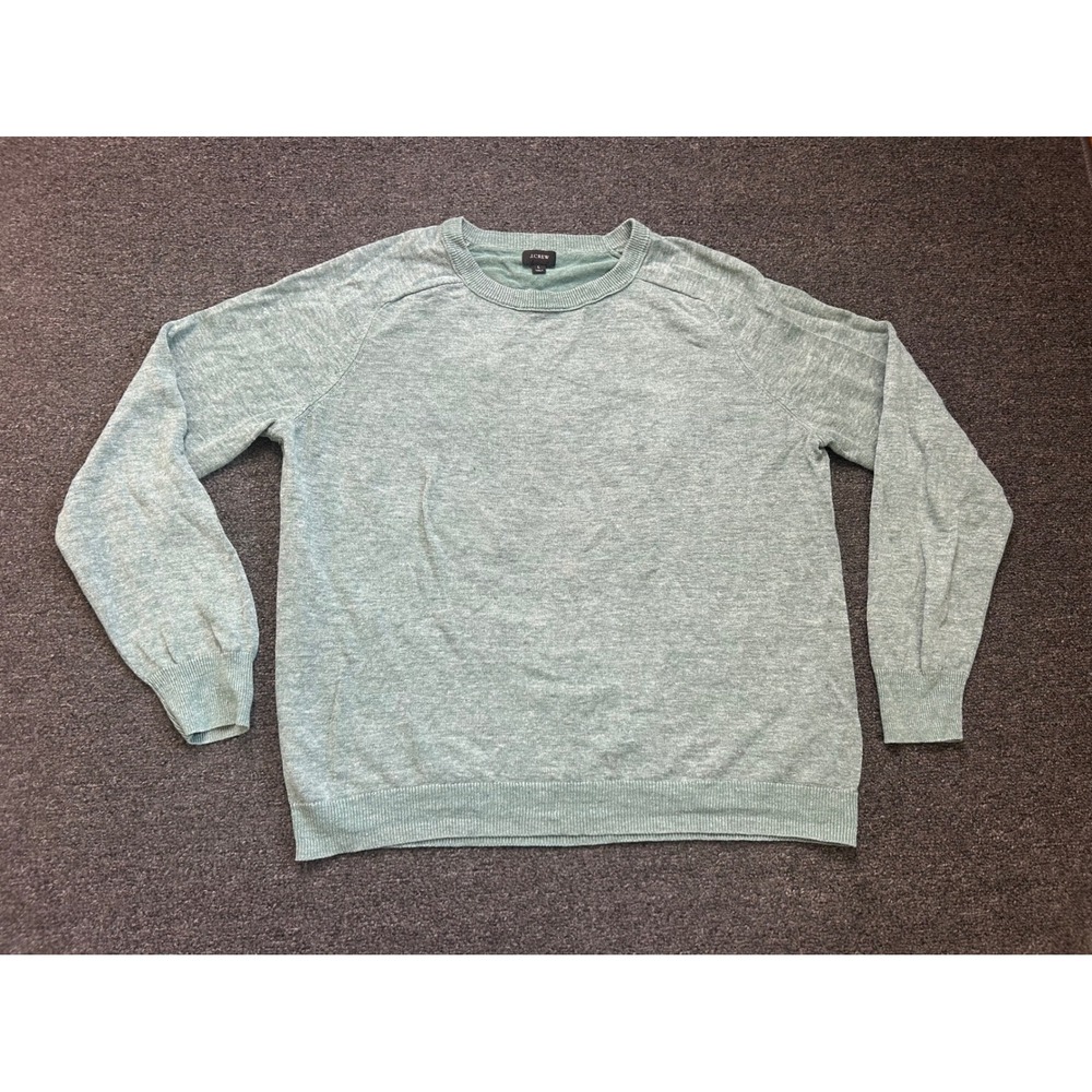 J Crew Linen Blend Crewneck Sweater Blue Green Mens Large Light Casual Knit Rib